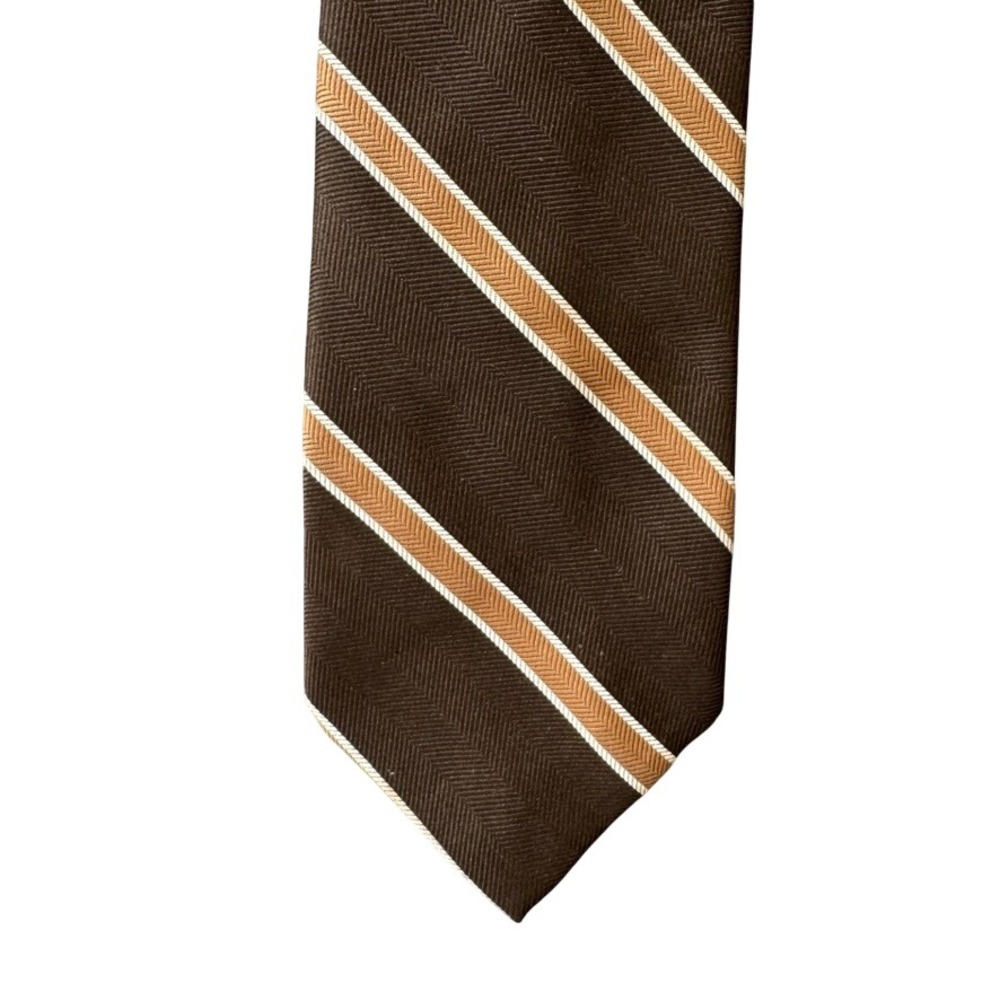 Vintage JCPenney The Mens Shop Brown Striped Herringbone Polyester Necktie 59in